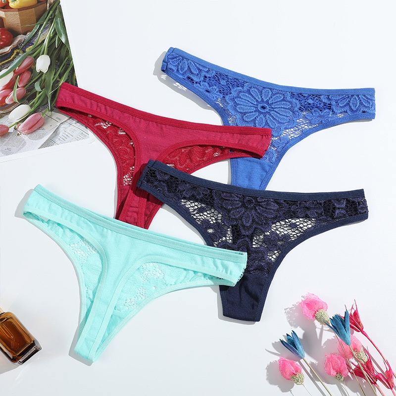 Quần Lót Nữ Lọt Khe Vải Cotton Ren Gợi Cảm D6006