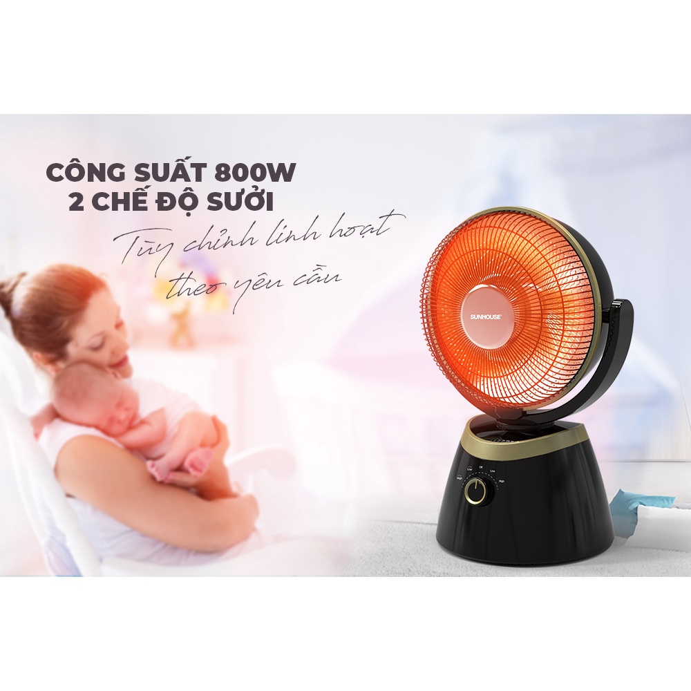 Quạt sưởi Carbon Sunhouse SHD7008, Công suất 800W, Xoay 4 chiều, Công nghệ hiện đại chống chói, Bảo hành 12 tháng