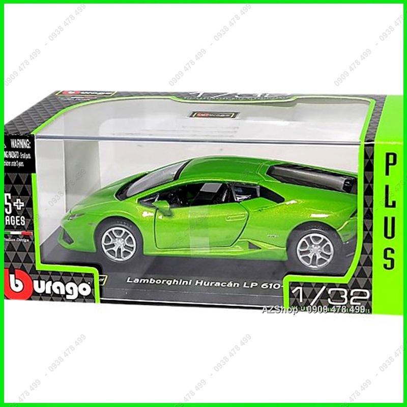 Xe Mô Hình Kim Loại Lambo Huracan Tỉ Lệ 1:32 - Bburago - Hộp Mica - Xanh - 9751.1