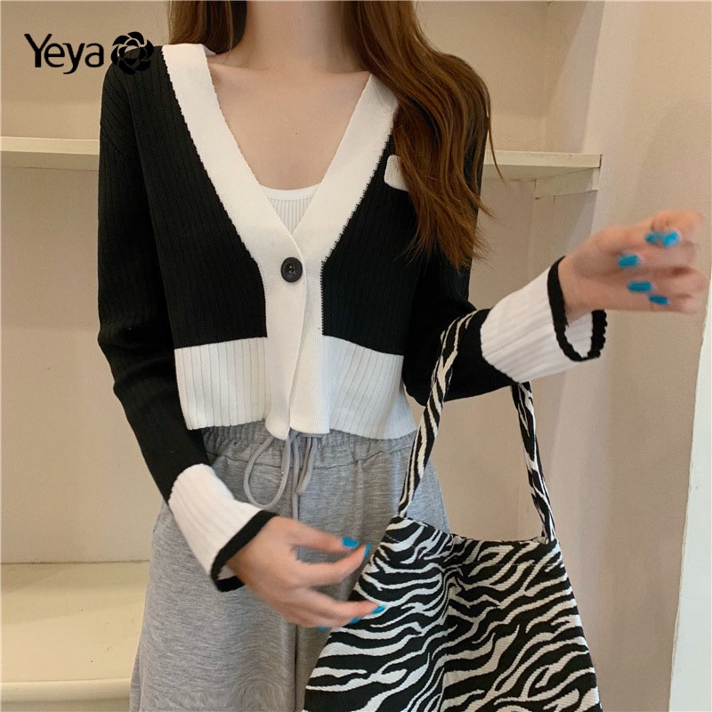 Áo khoác YEYA dệt kim mỏng tay dài phong cách Hàn Quốc cho nữ