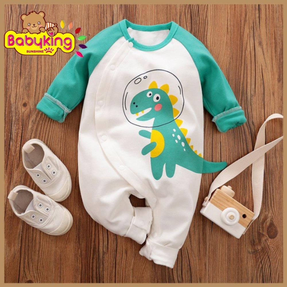 BodySuit,giáng sinh noel cho bé,áo liền quần dễ thương dài tay khủng long xanh lá(2070), cotton 100%, Aiueo Nhật.