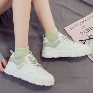 Giày thể thao basic nữ ABCD, Sneaker trắng đế bằng da trơn