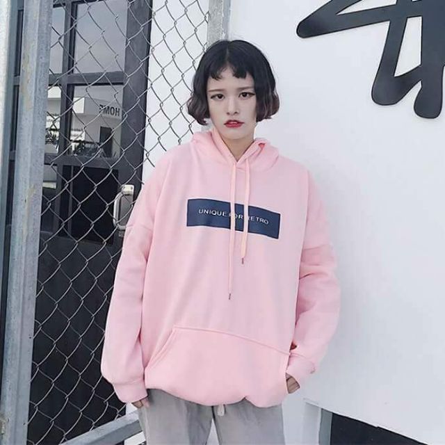 UNIQUE FOR RETRO HOODIE - MÀU HỒNG PHẤN - MÀU XÁM NHẠT ( hàng oder)