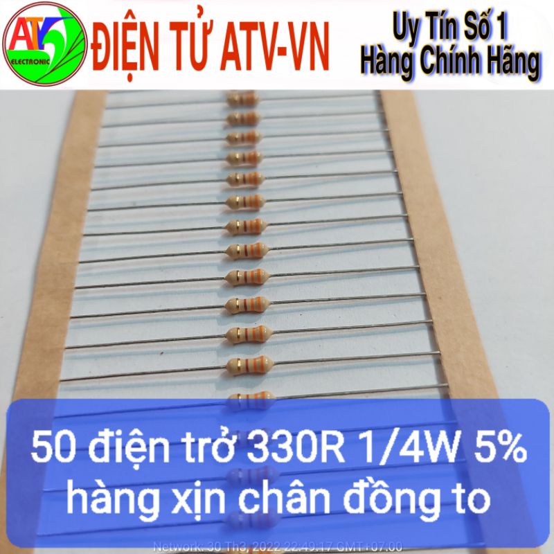 50 điện trở 330R 1/4W 5% hàng xịn chân đồng to 330ohm ôm