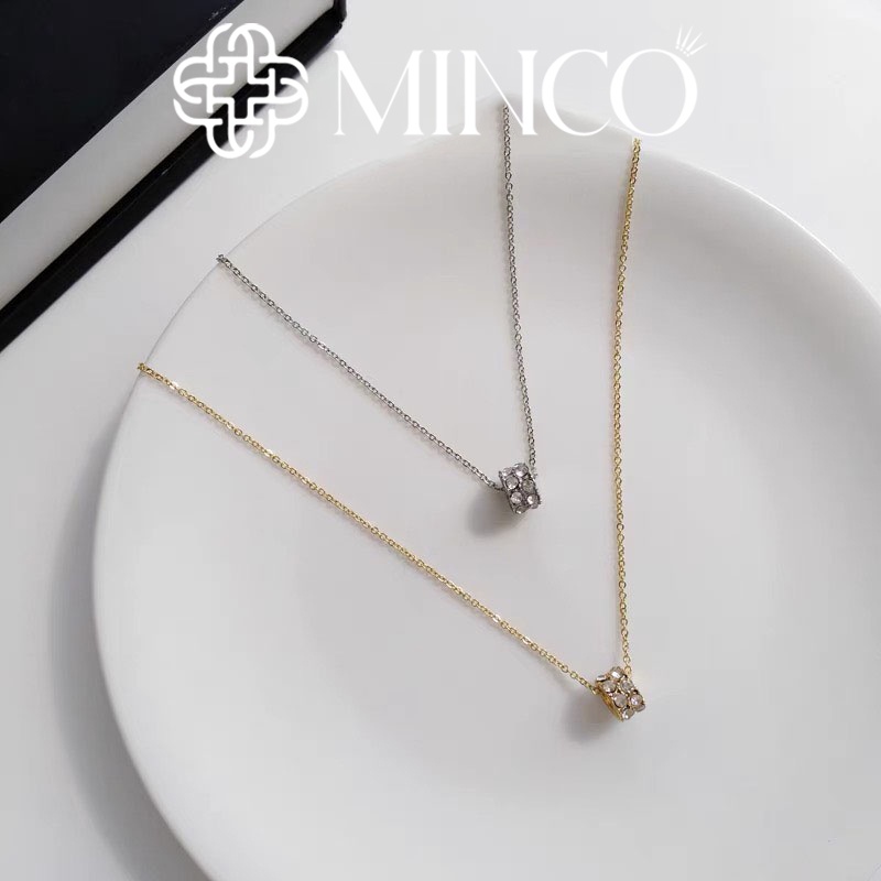 Dây chuyền nữ forever young Minco Accessories vòng cổ nữ màu gold 18k mặt trụ đính full đá phụ kiện trang sức xinh DT49