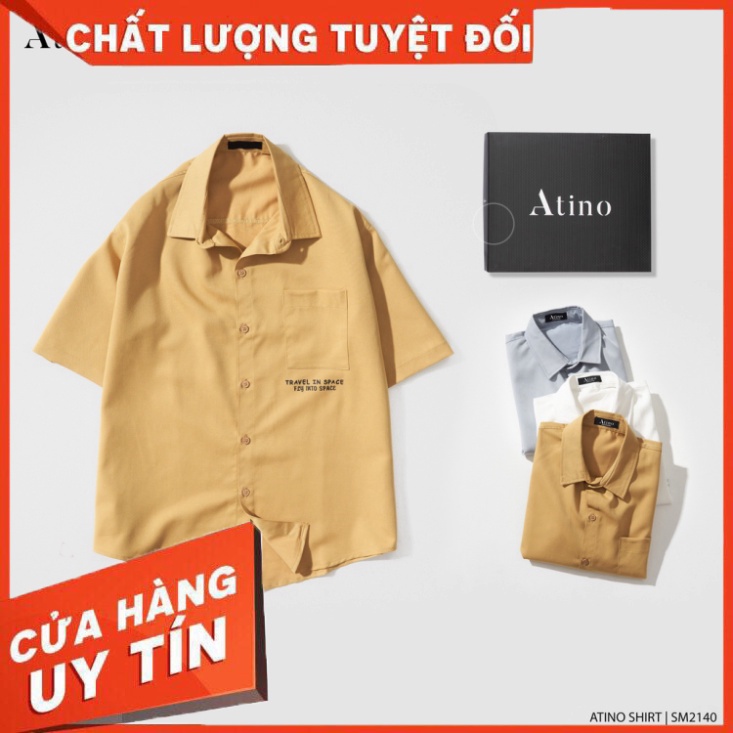 Áo Sơ Mi Cộc Tay Nam Trơn TRAVEL ATINO Nhiều Màu Sắc Vải Dệt Từ Sợi Tre Thoáng Mát Thân Thiện Với Môi Trường SM2140 - Hà