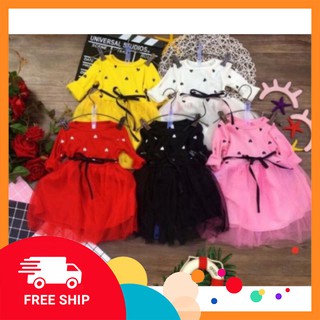 Set váy áo dài tay xinh phối chân ren QATE149 cho bé sơ sinh đến 17kg