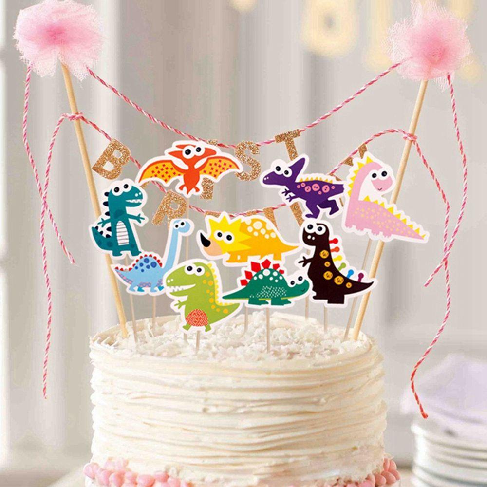 Cờ Trang Trí Bánh Kem Hình Khủng Long Hoạt Hình