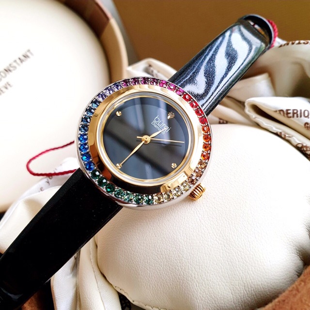 Đồng hồ nữ Burgi BUR265 viền swarovski dây da bóng nhũ 34mm chính hãng