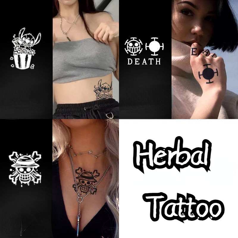 【Anime Tattoo】Herbal Tattoo Stickers Popcorn Stitch One Piece Waterproof Durable Sweatproof Simulation Non-reflective Unisex