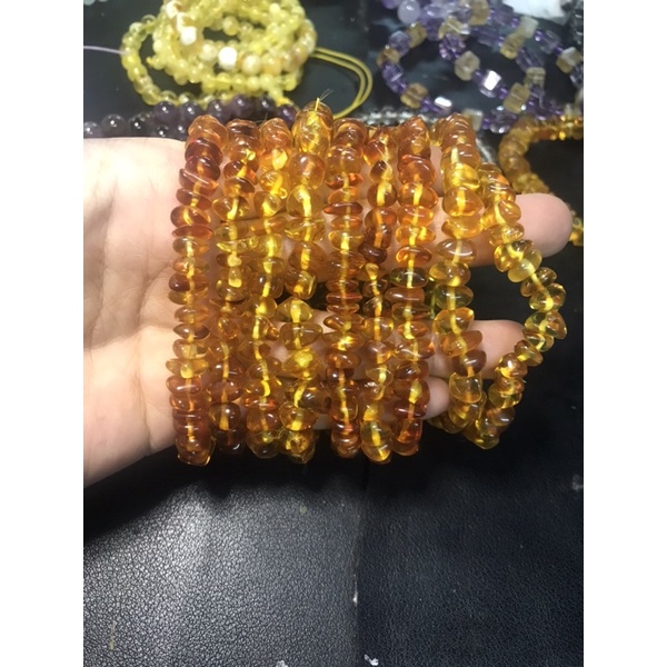 Vòng Amber - H.ổ phách thô hạt bóng, đá thanh tẩy