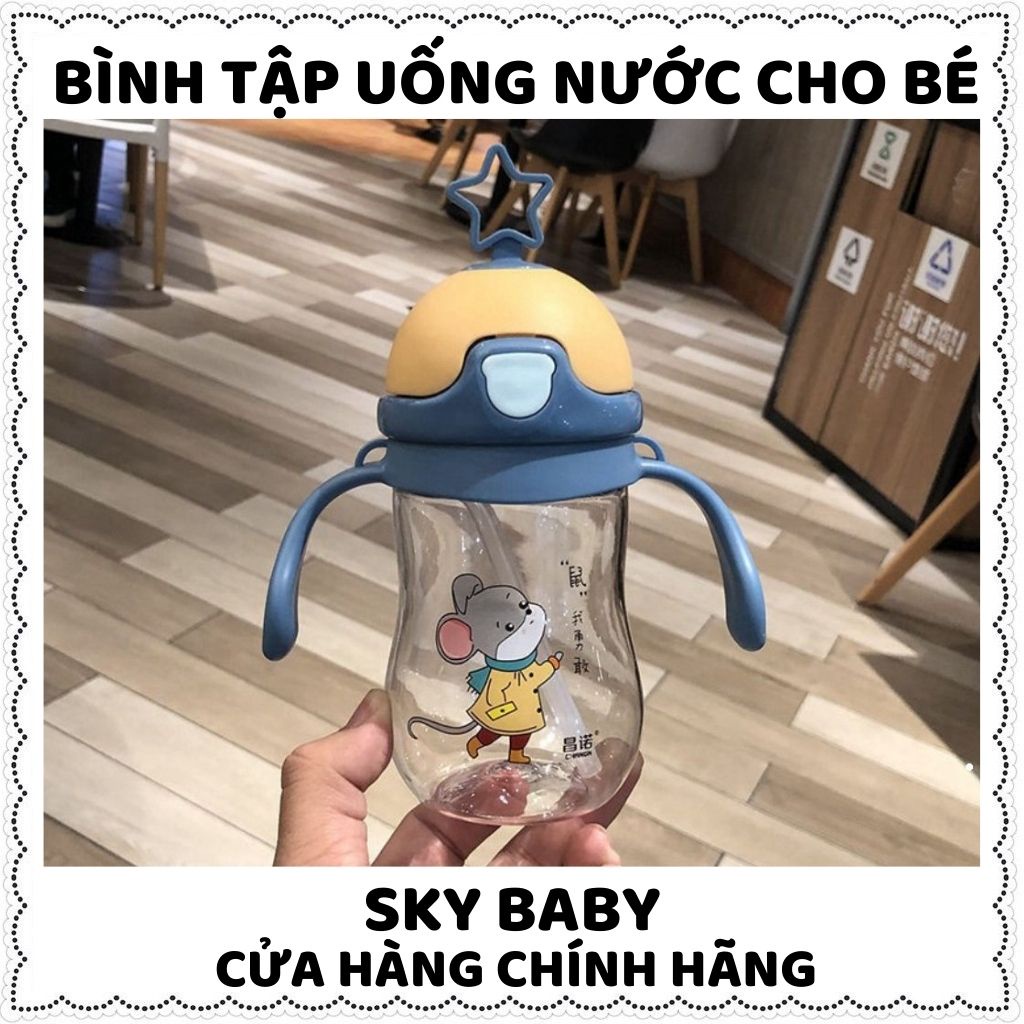 Bình tập uống nước hình ngôi sao cho bé. Bình sữa có ống hút thiết kế van chống sặc có tay cầm dung tích 380ml