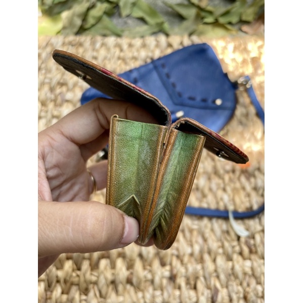 Túi xanh da thật sz mini