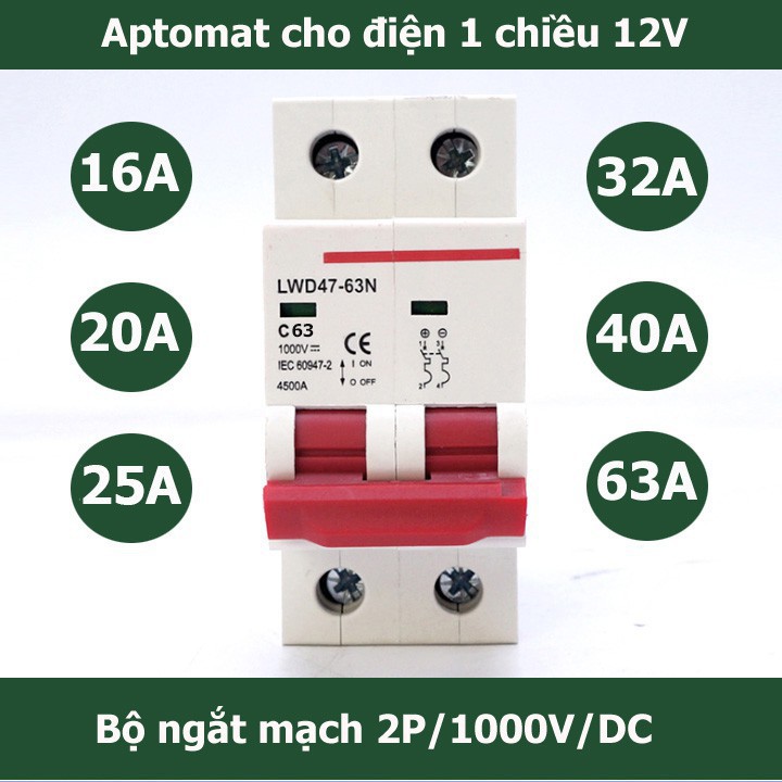 Bộ CHỐNG SÉT DC 1000V VÀ APTOMAT DC 1000V 16A, 20A, 25A, 32A, 40A , 63A Thiết bị điện giá tốt