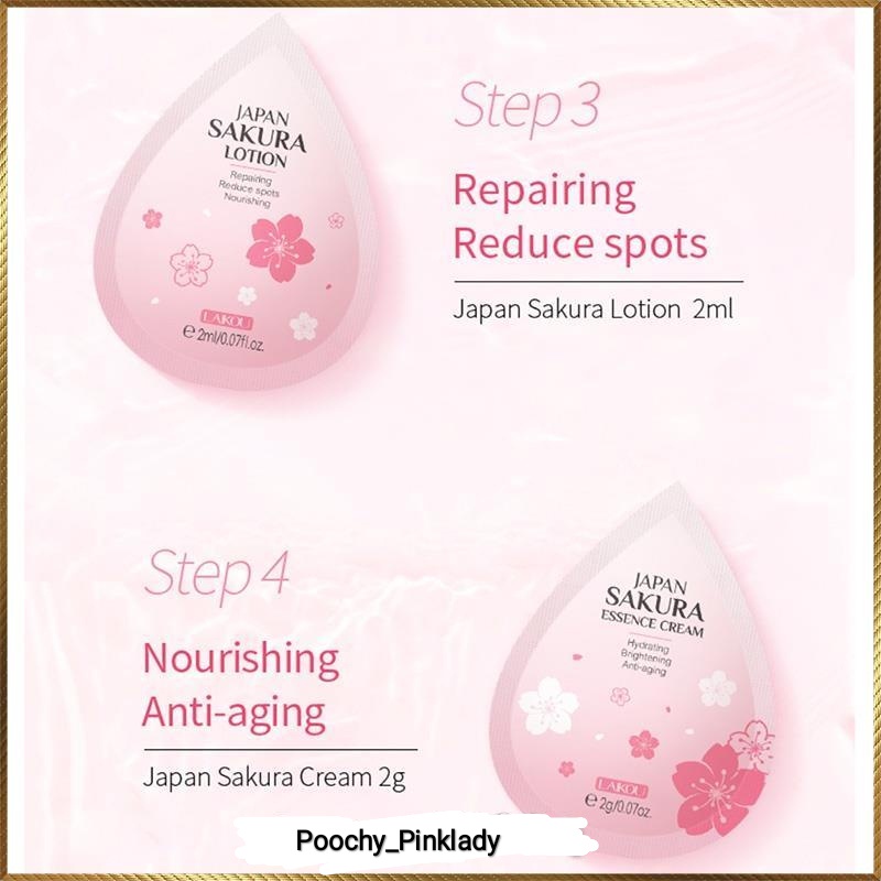 Bộ 4 bước chăm sóc da mặt mini Hoa Anh Đào Laikou Japan Sakura dùng 1 lần LJS4