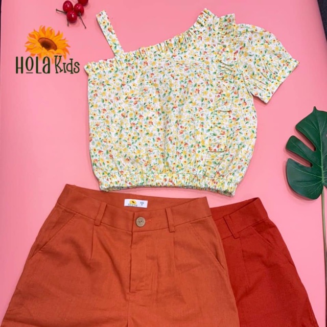 Set Áo Lệch Vai Quần Sooc Nữ Chất Liệu Linen Đủ Size S M L