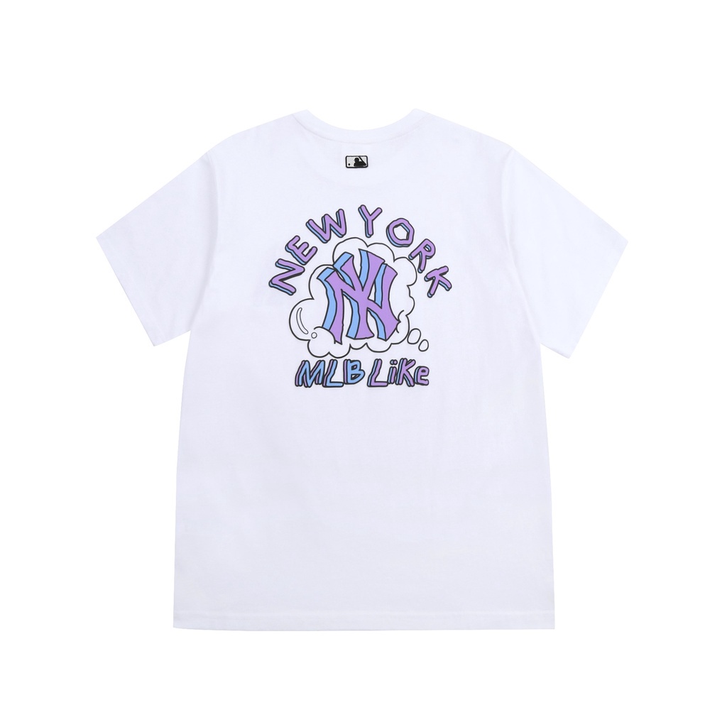 MLB Áo Thun Tay Ngắn Màu Trắng In Họa Tiết graffiti Thời Trang Mùa Hè Cho Nam Và Nữ