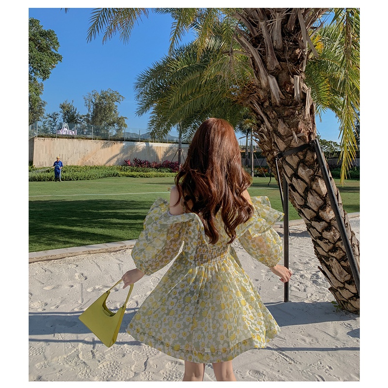 ĐẦM HOA TRỄ VAI HÒA MINZY ĐI BIỂN PHONG CÁCH TIỂU THƯ SANG CHẢNH HÀNG QUẢNG CHÂU CHẤT LIỆU PHOM DÁNG Y HÌNH