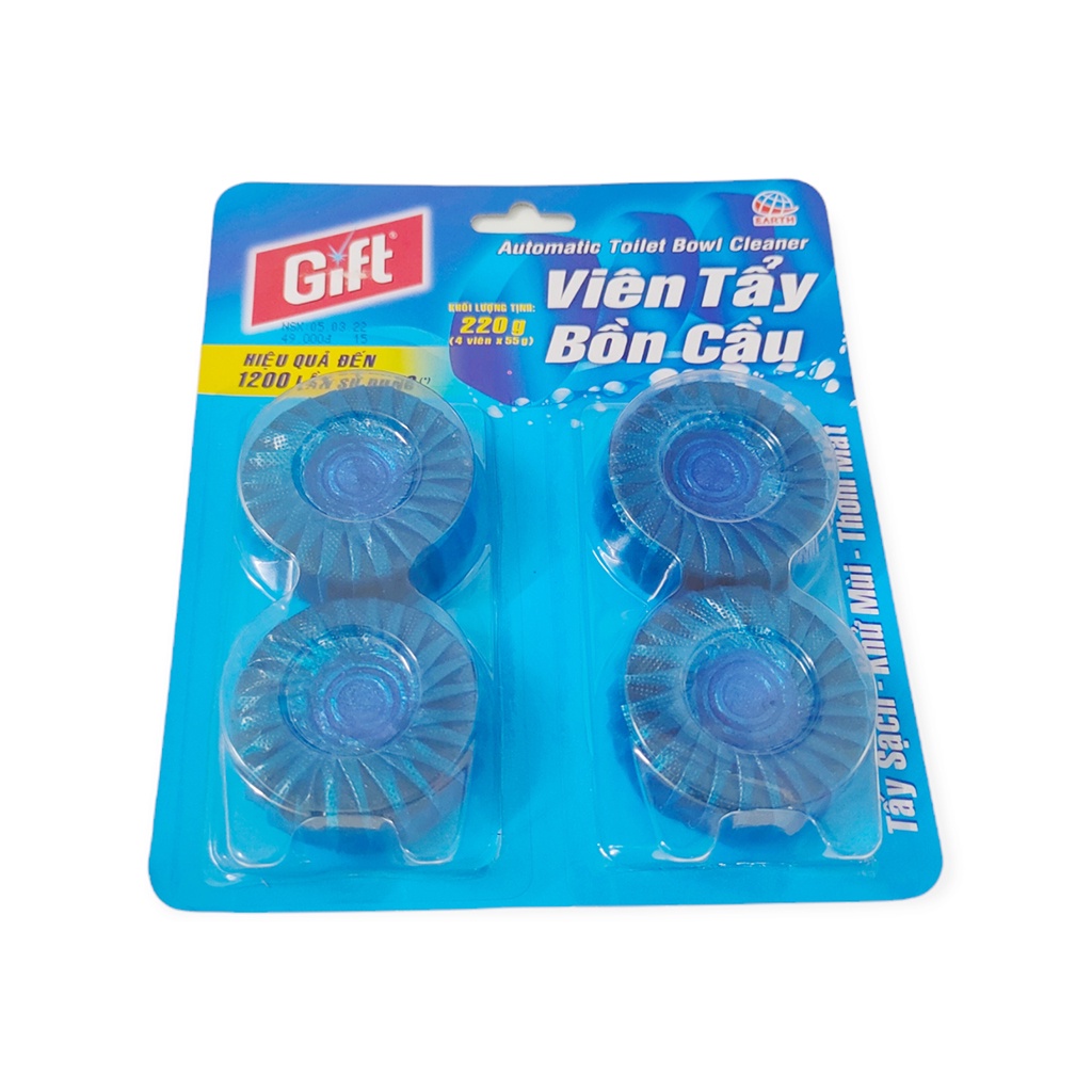 Viên Tẩy Bồn Cầu Gift Làm Sạch Nhanh Khử Mùi Hôi Vỉ 4 Viên 220g