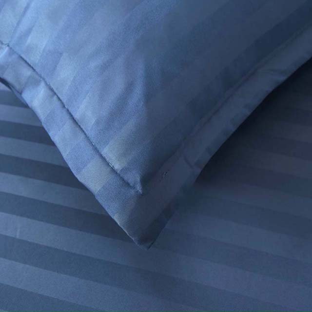Bộ ga gối cotton kẻ sọc 3f LIDACO chuyên dùng khách sạn, homestay - Xanh Dương Đậm