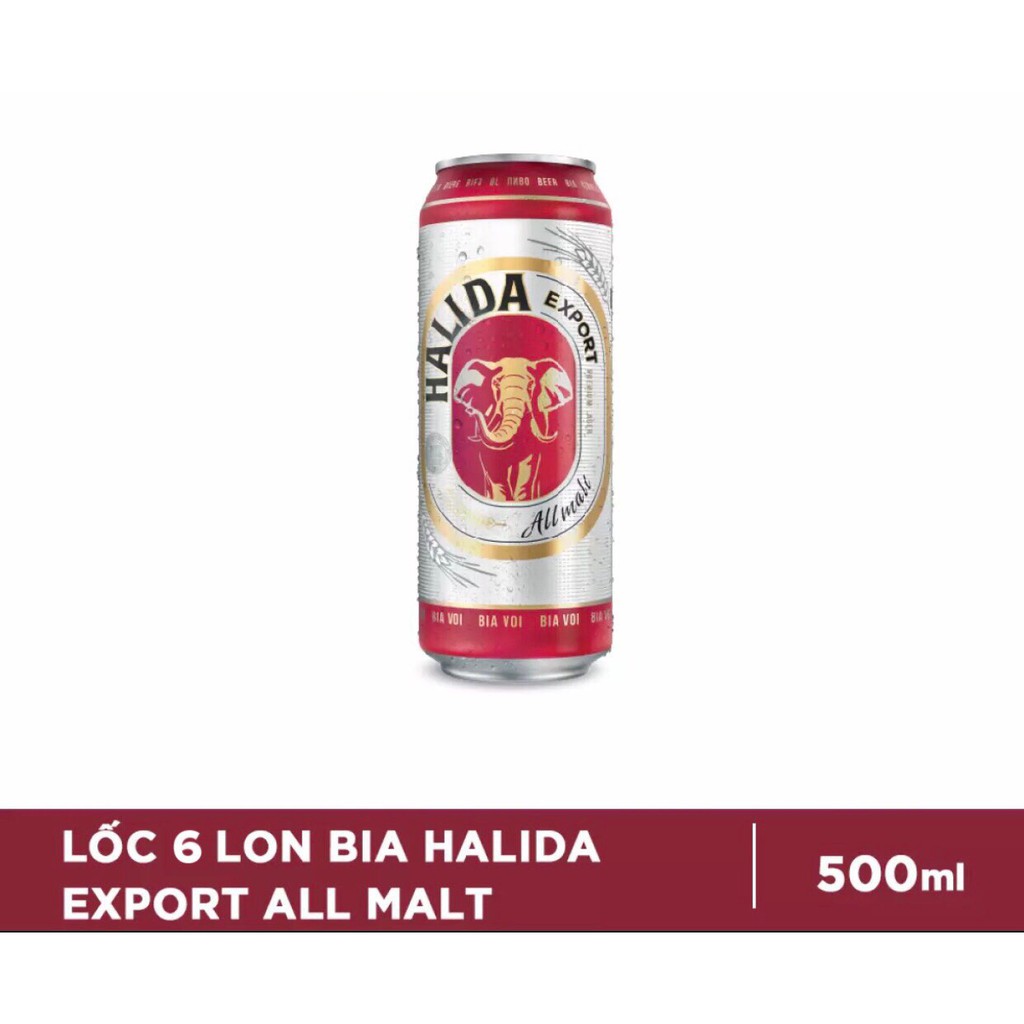 Bia Halida Export All Malt - bia Voi đỏ - lốc 6 lon 500ml