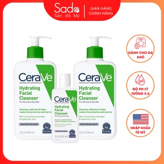 Sữa rửa mặt cerave dưỡng ẩm dành cho da khô set 3 pack tặng kèm