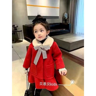 Áo  dạ ĐỎ CỔ LÔNG BUỘC NƠ
