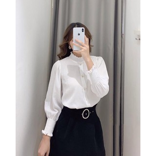 Áo sơ mi trắng cổ chun có size S/M/L phong cách vintage cổ điển cao cấp cho nữ - NHUYFASHION_SM003