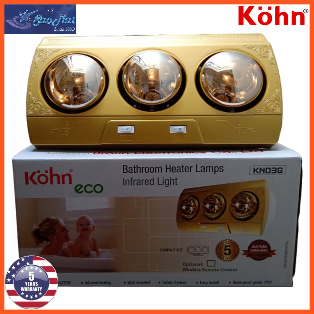 Bảo hành chính hãng - Đèn sưởi nhà tắm 3 bóng Braun Kohn Eco KN03G