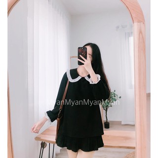 Áo sơ mi cổ bèo phối ren