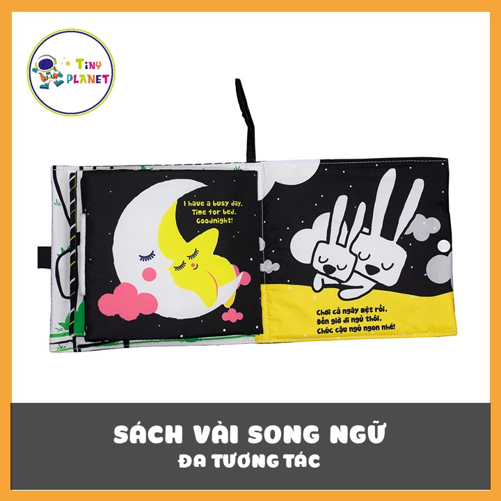 Sách vải song ngữ kích thích thị giác: Let's go Bunny/ Đi Nào Thỏ Trắng kích thước 18x18 cm 12 trang