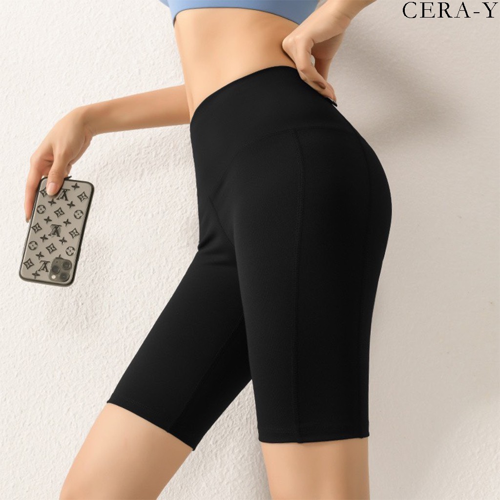 Quần thun thể thao CERA-Y lửng ngố ôm body màu đen CRQ018