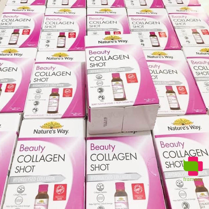 Nature's Way Beauty Collagen Shot thủy phân (10x50ml)/Collagen Liquid dạng nước (500ml), Úc có hạt nho và vitamin E