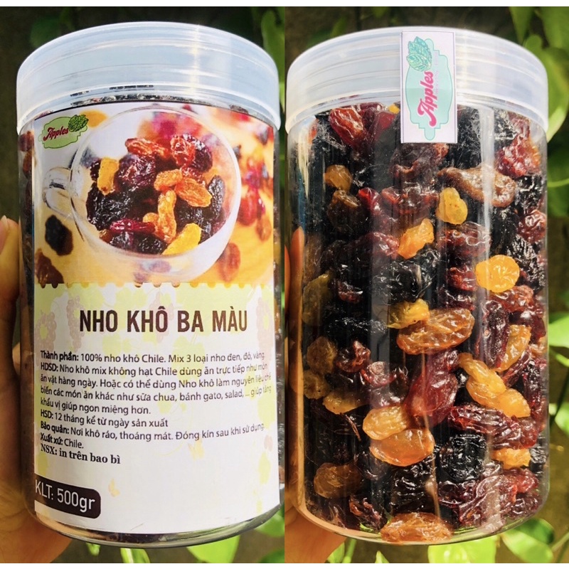 Nho Khô Chile 3 Màu Chất Lượng, Chua Ngọt Không Đường 500gr