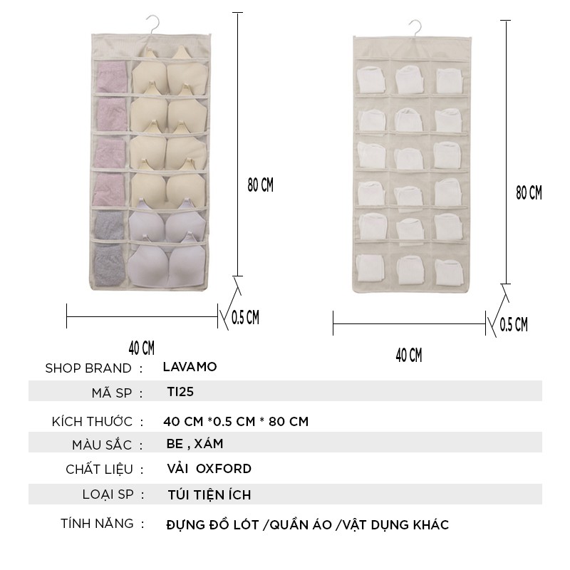 Túi chất liệu vải lưới đựng đồ lót treo tủ bền chắc tiện lợi LAVAMO TI25