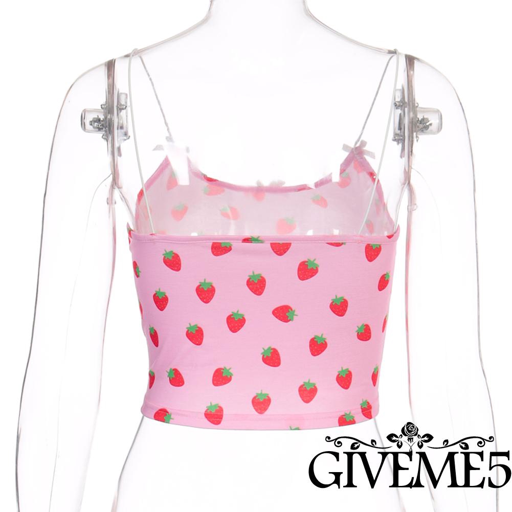 Áo Hai Dây Hoạ Tiết Dâu Tây Thiết Kế Quyến Rũ