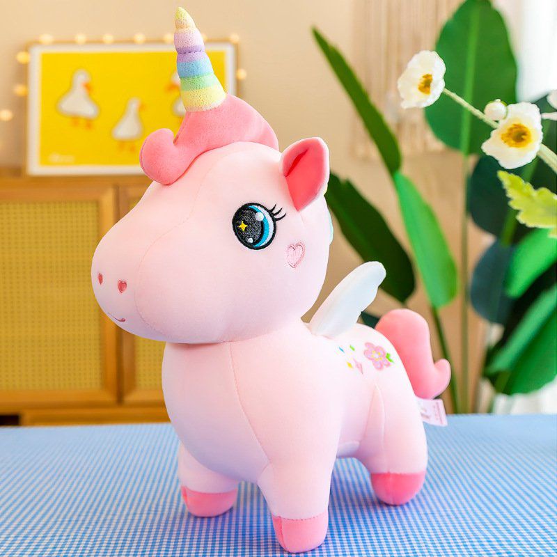Gấu Bông Ngựa Unicorn Pony 1 Sừng Dáng Đứng Màu Hồng Có Cánh_Unishop