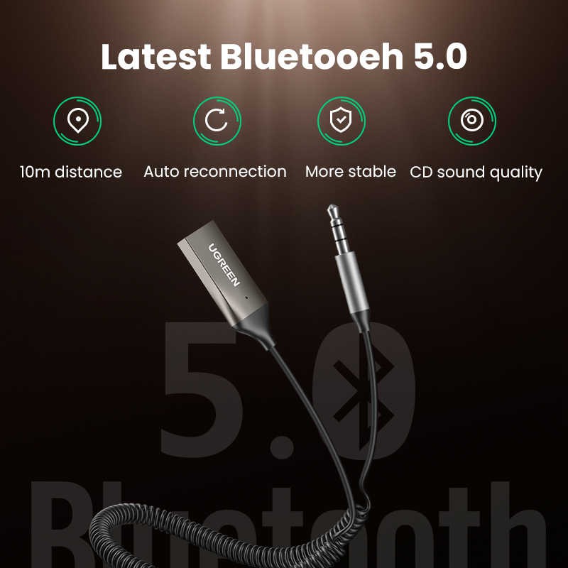 Bộ Thu Bluetooth 5.0 Cổng AUX 3.5Mm Cho Ô Tô Có Hỗ Trợ Mic Ugreen 70601