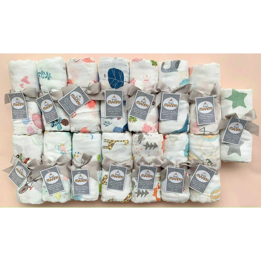 Khăn tắm sợi  tre - khăn đa năng Manny trơn  Sợi Tre 100% siêu mềm mịn cho bé