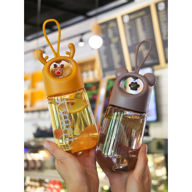 Bình nước cho bé đi học cute nhỏ gọn, Bình đựng nước nhựa 450ml mini có quai cầm tiện lợi
