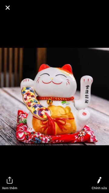 [Big Sale] Mèo Thần Tài Sứ , Mèo May Mắn Maneki Neko vẫy tay cao 16cm