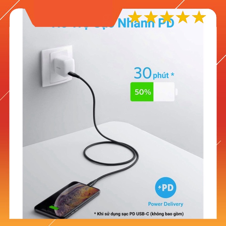 [Không kèm bao da] Cáp sạc ANKER PowerLine+ II Lightning to USB-C dài 0.9m - A8652