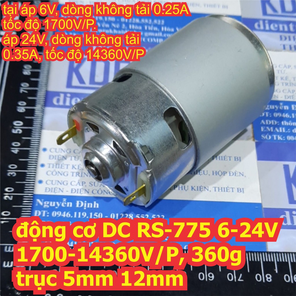 động cơ DC RS-775, 6-24V 1700-14360V/P, 360g, trục 5mm 12mm kde6859