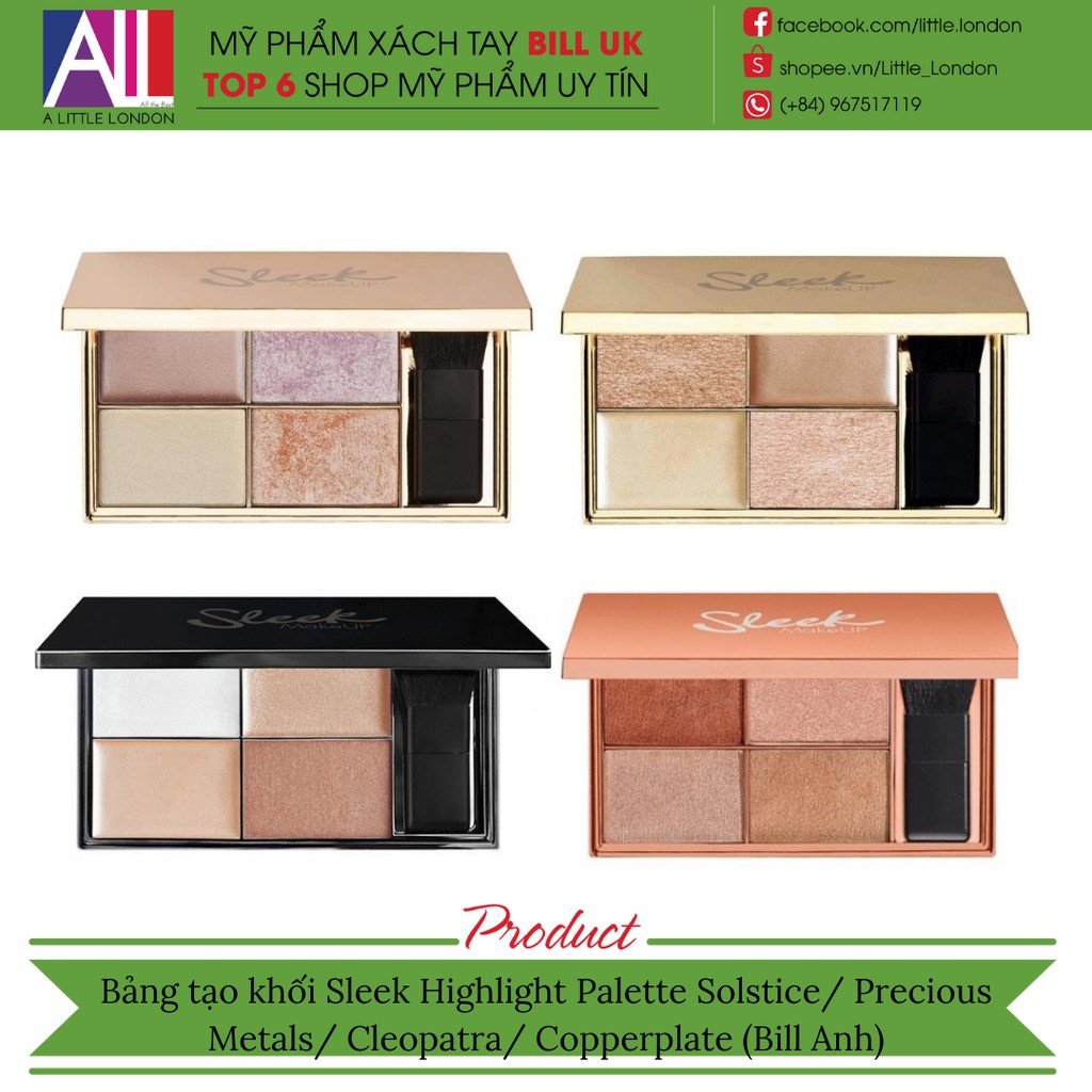 [TOP 1 SHOPEE] Bảng tạo khối Sleek Highlighting Palette Solstice/ Precious Metals/ Cleopatra/ Copperplate (Bill Anh)