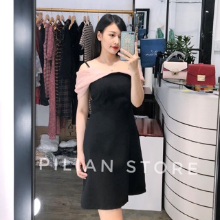 Dress xoè bẹt vai tơ hồng