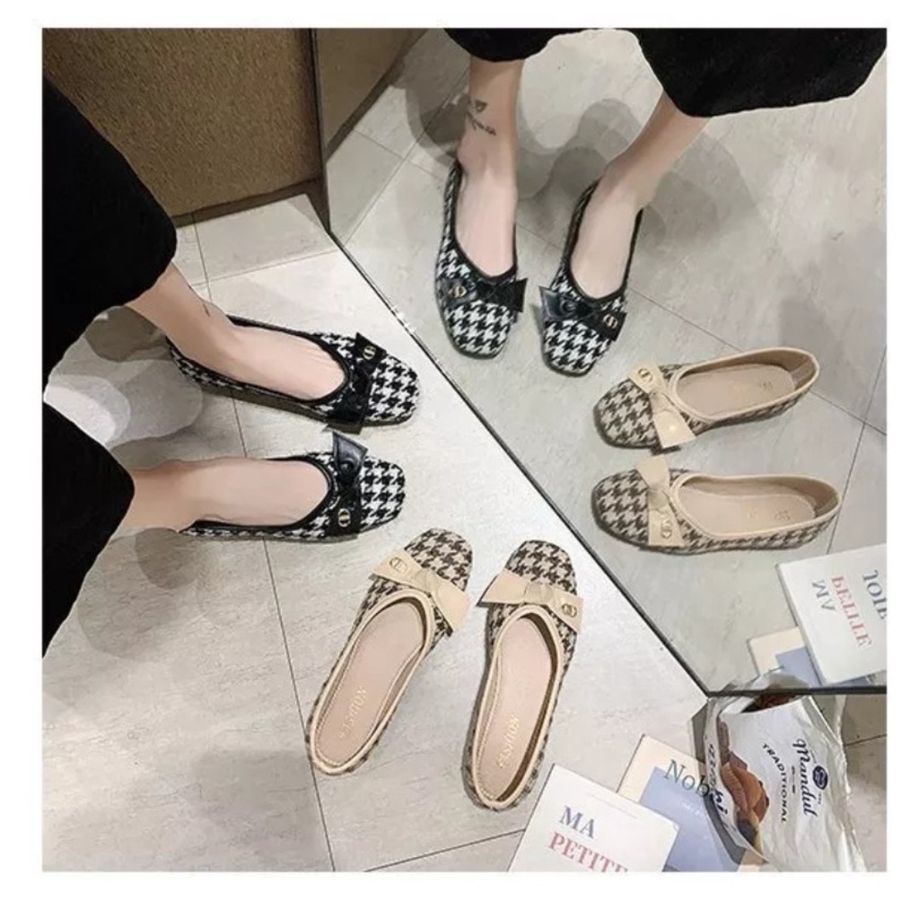 Giày búp bê vải dạ kẻ mẫu mới hottrend