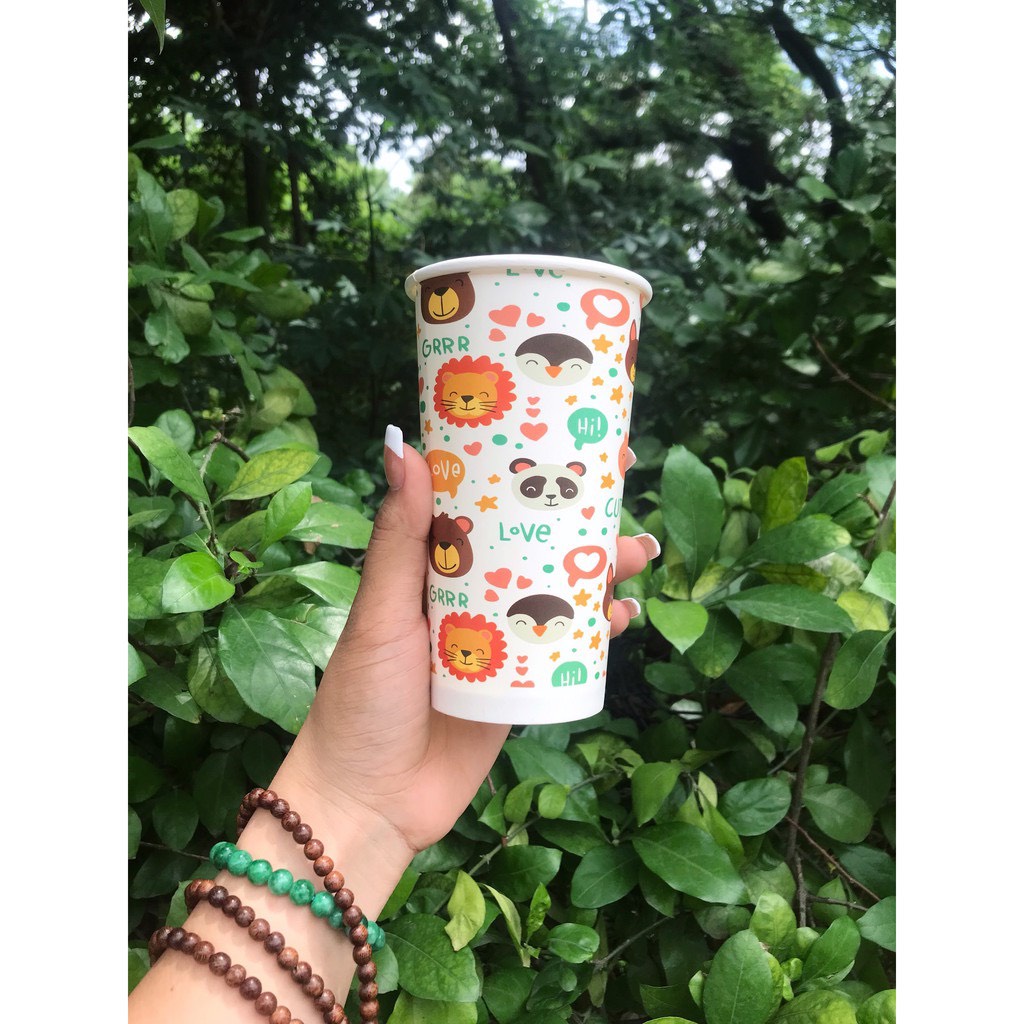 Combo 50-Ly giấy, cốc cafe dùng một lần 22oz ~ 600ml tráng PE cao cấp, có nắp, hình in sắc nét- Quán nào cũng cần