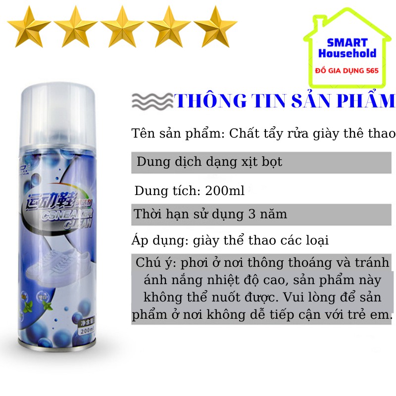 Chai xịt bọt làm sạch giày Sneaker Clean 200ml - Chai xịt bọt làm sạch chuyên cho giày Sneaker, Tẩy trắng giày Sneaker