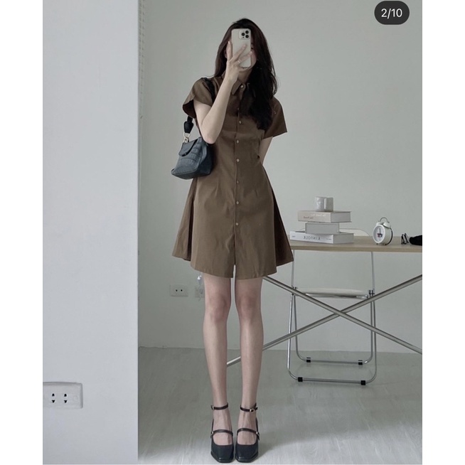 Váy kaki 2 da cúc dọc 4 màu