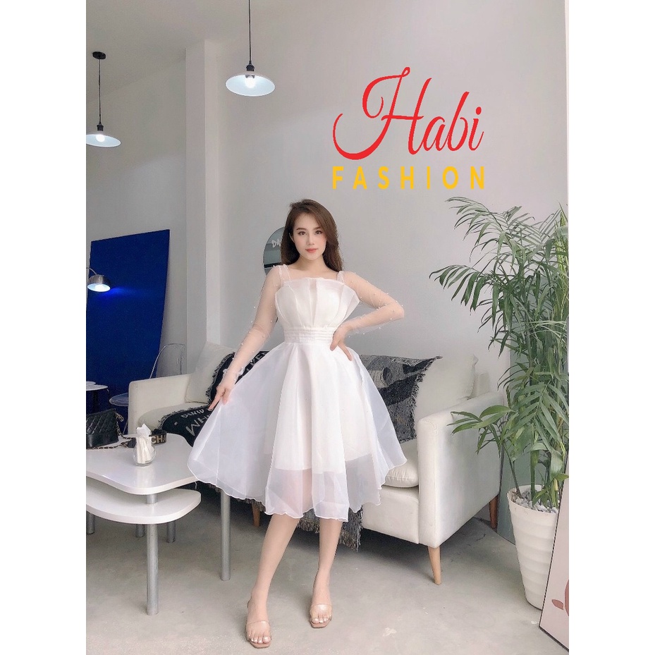 Đầm trắng dự tiệc tay lưới đính ngọc sang chảnh xếp ly ngực hàng thiết kế giá rẻ (kèm ảnh shop)